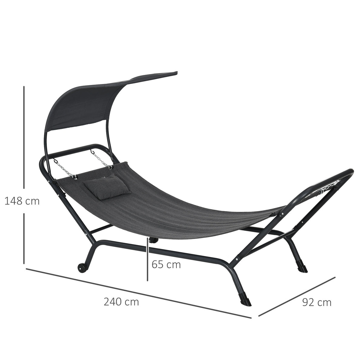 Sun Lounger With Roof, Balcony Lounger With Pillow, Hammock Bed For Swimming Pool, Up To 120 Kg, Dark Gray, 240 X 92 X 148Cm
