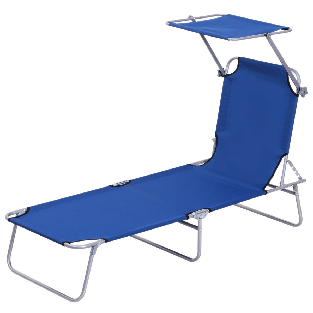Sun Lounger With Roof, Folding Deck Chair, Garden Lounger With 4-Way Adjustable Backrest, Camping Lounger, Relaxation Lounger For Balcony, Oxford