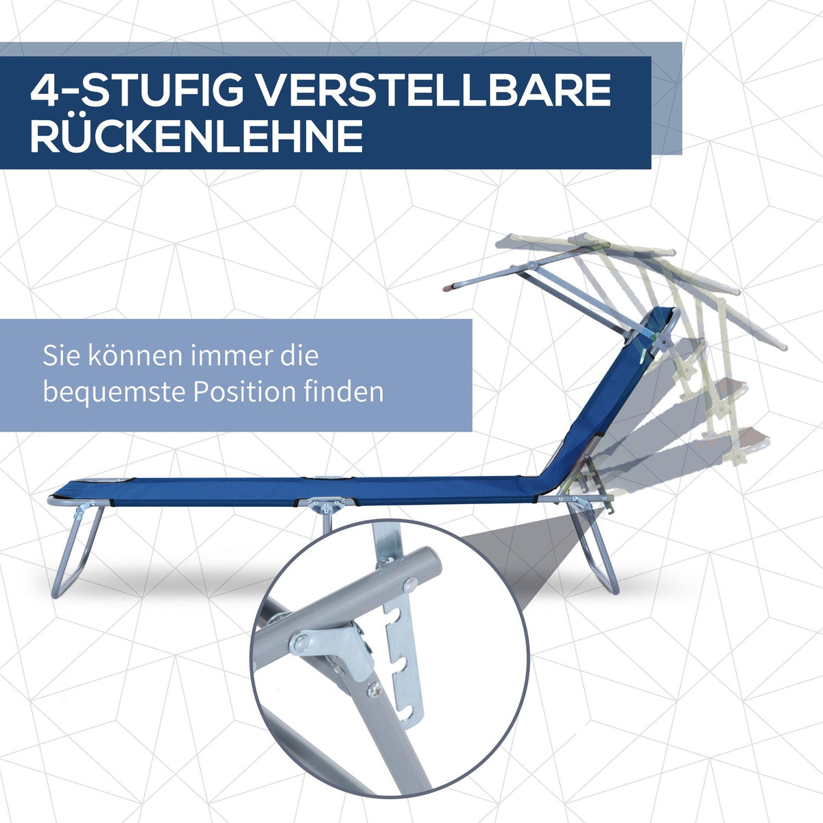 Sun Lounger With Roof, Folding Deck Chair, Garden Lounger With 4-Way Adjustable Backrest, Camping Lounger, Relaxation Lounger For Balcony, Oxford