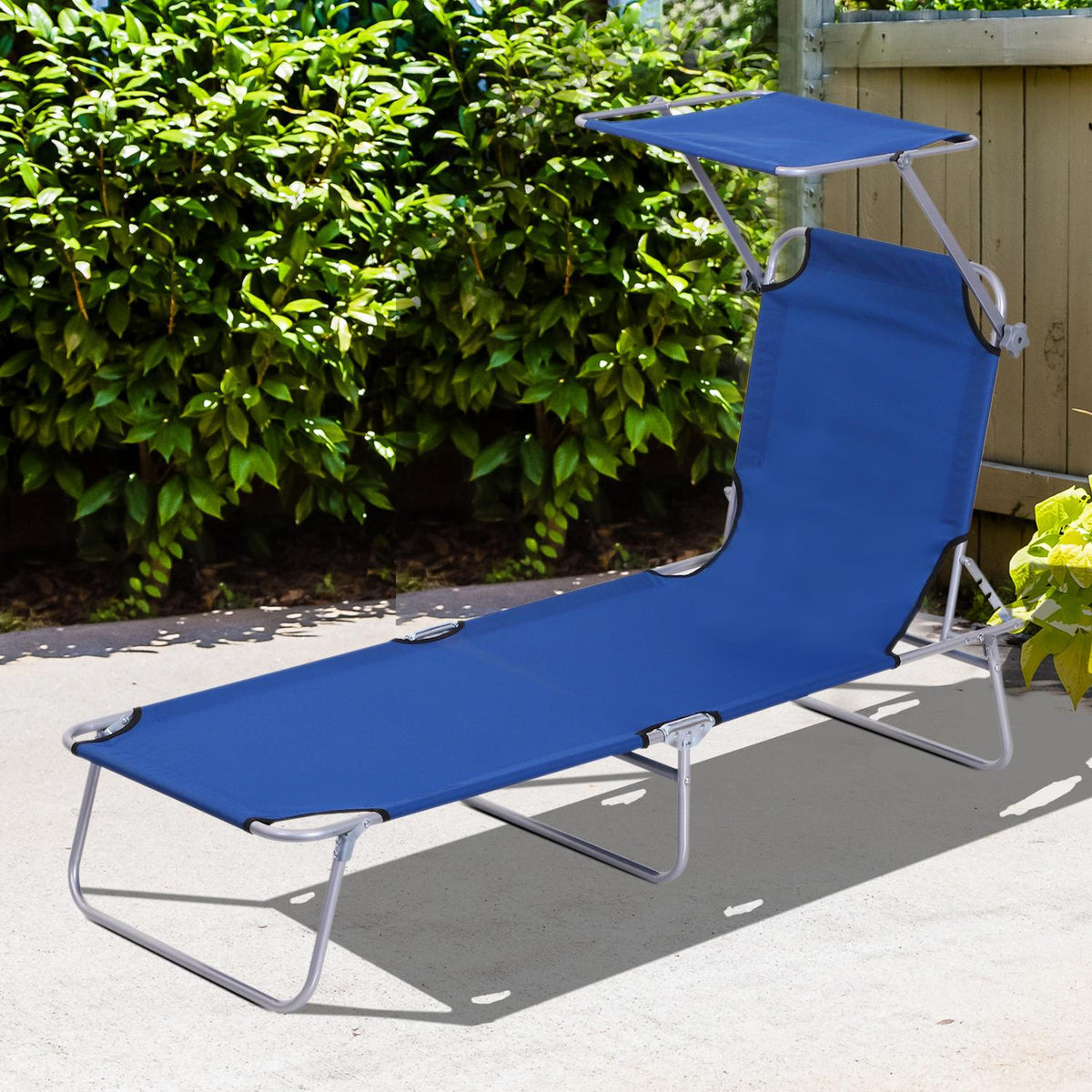 Sun Lounger With Roof, Folding Deck Chair, Garden Lounger With 4-Way Adjustable Backrest, Camping Lounger, Relaxation Lounger For Balcony, Oxford