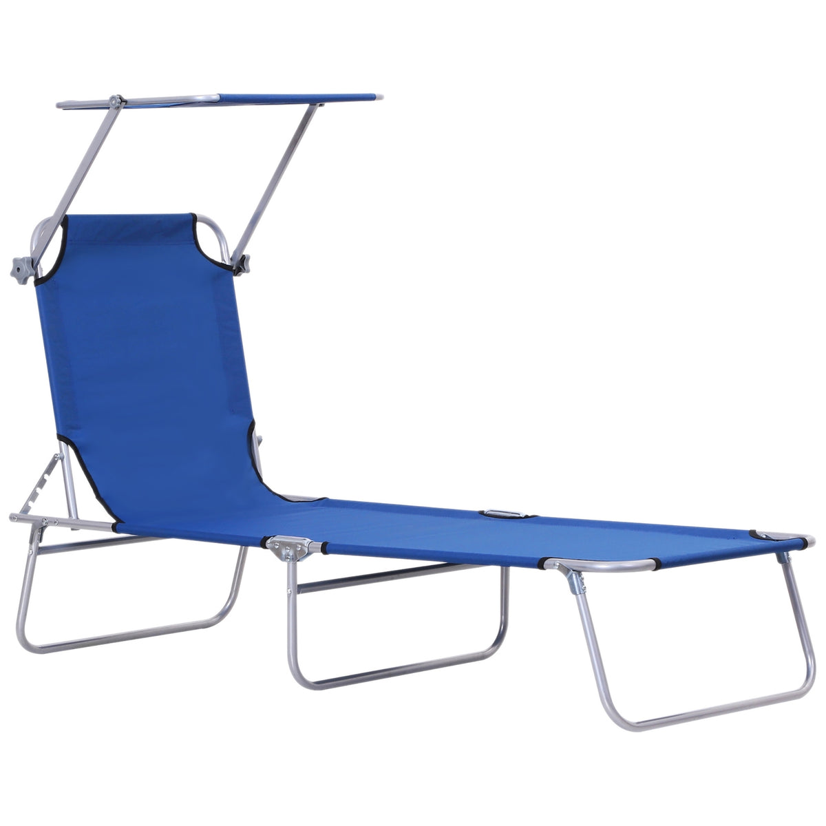 Sun Lounger With Roof, Folding Deck Chair, Garden Lounger With 4-Way Adjustable Backrest, Camping Lounger, Relaxation Lounger For Balcony, Oxford