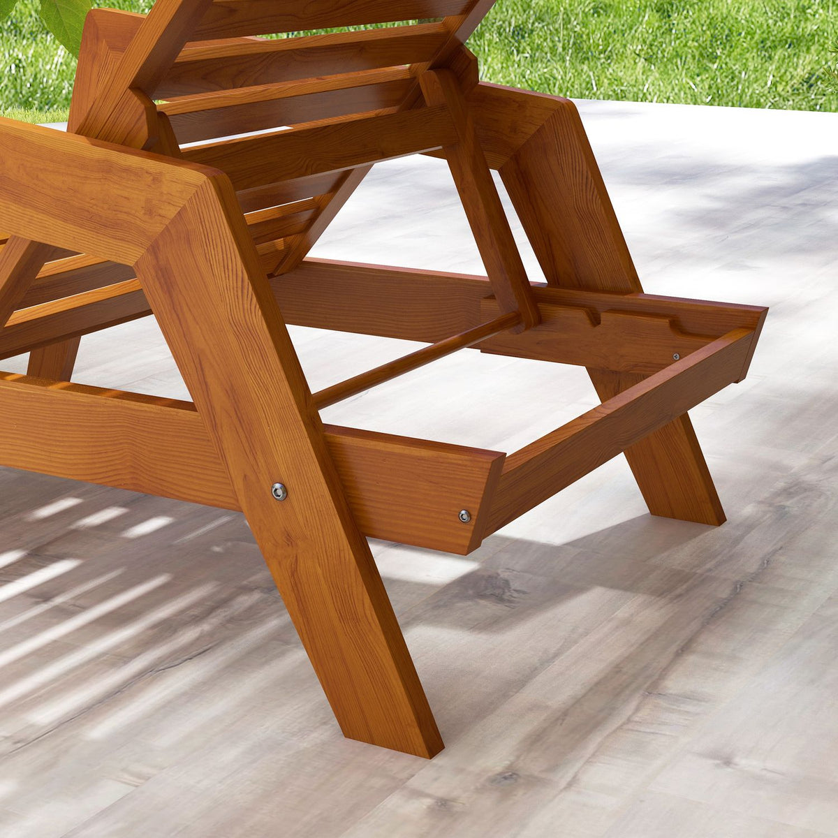 Sun Lounger, Wooden Garden Lounger, Deck Chair, Weatherproof Relaxation Lounger For Balcony, Terrace, Load Capacity Up To 120 Kg, Orange, 66 X 190 X 73.5 Cm