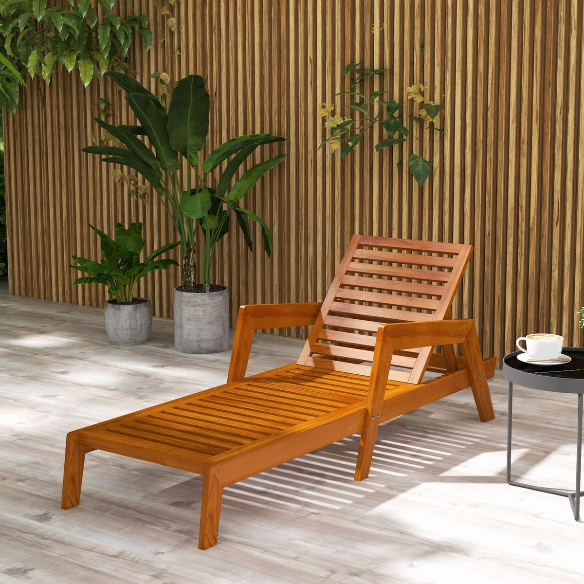Sun Lounger, Wooden Garden Lounger, Deck Chair, Weatherproof Relaxation Lounger For Balcony, Terrace, Load Capacity Up To 120 Kg, Orange, 66 X 190 X 73.5 Cm