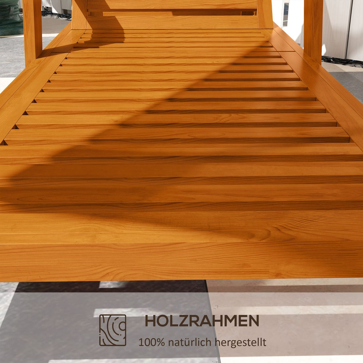 Sun Lounger, Wooden Garden Lounger, Deck Chair, Weatherproof Relaxation Lounger For Balcony, Terrace, Load Capacity Up To 120 Kg, Orange, 66 X 190 X 73.5 Cm