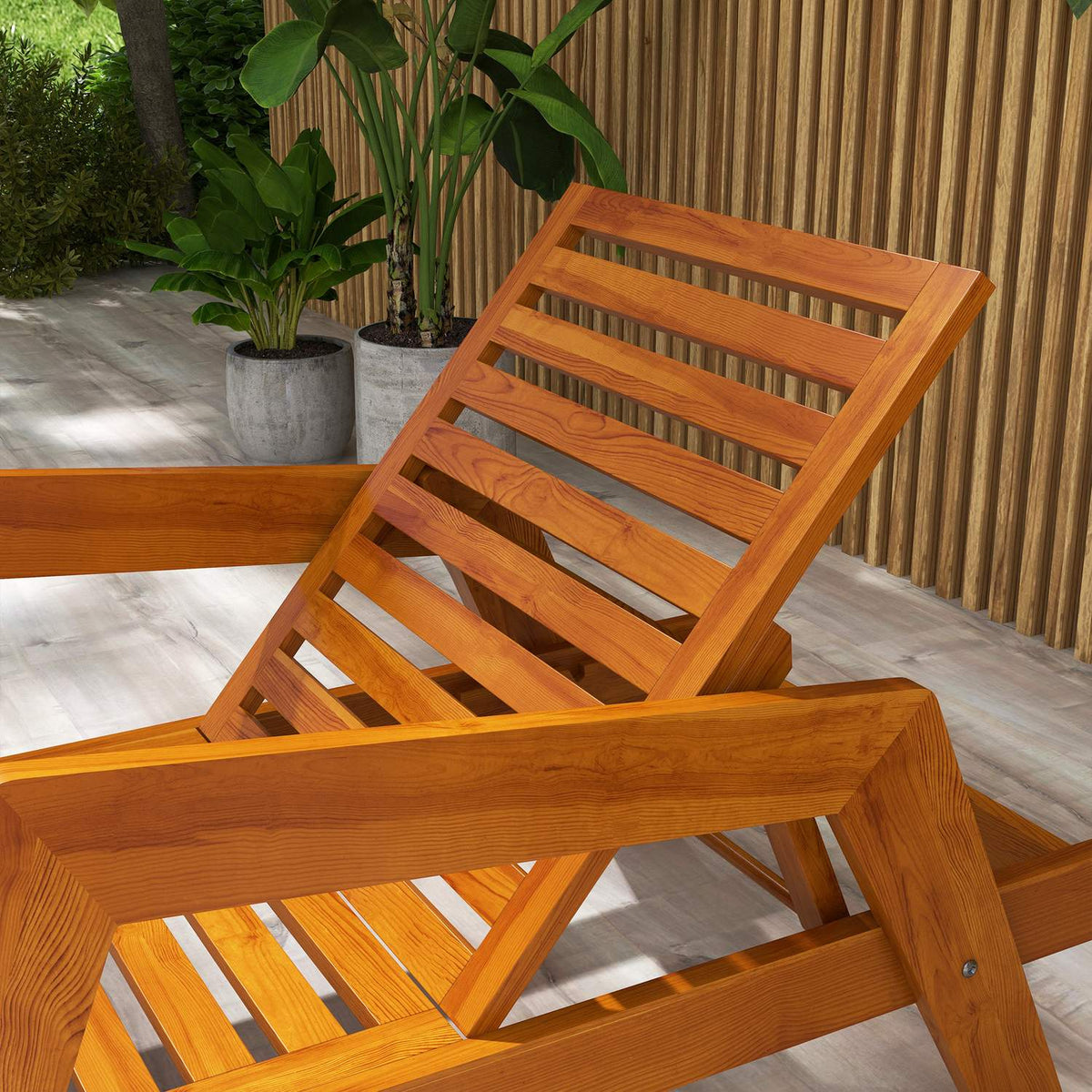 Sun Lounger, Wooden Garden Lounger, Deck Chair, Weatherproof Relaxation Lounger For Balcony, Terrace, Load Capacity Up To 120 Kg, Orange, 66 X 190 X 73.5 Cm