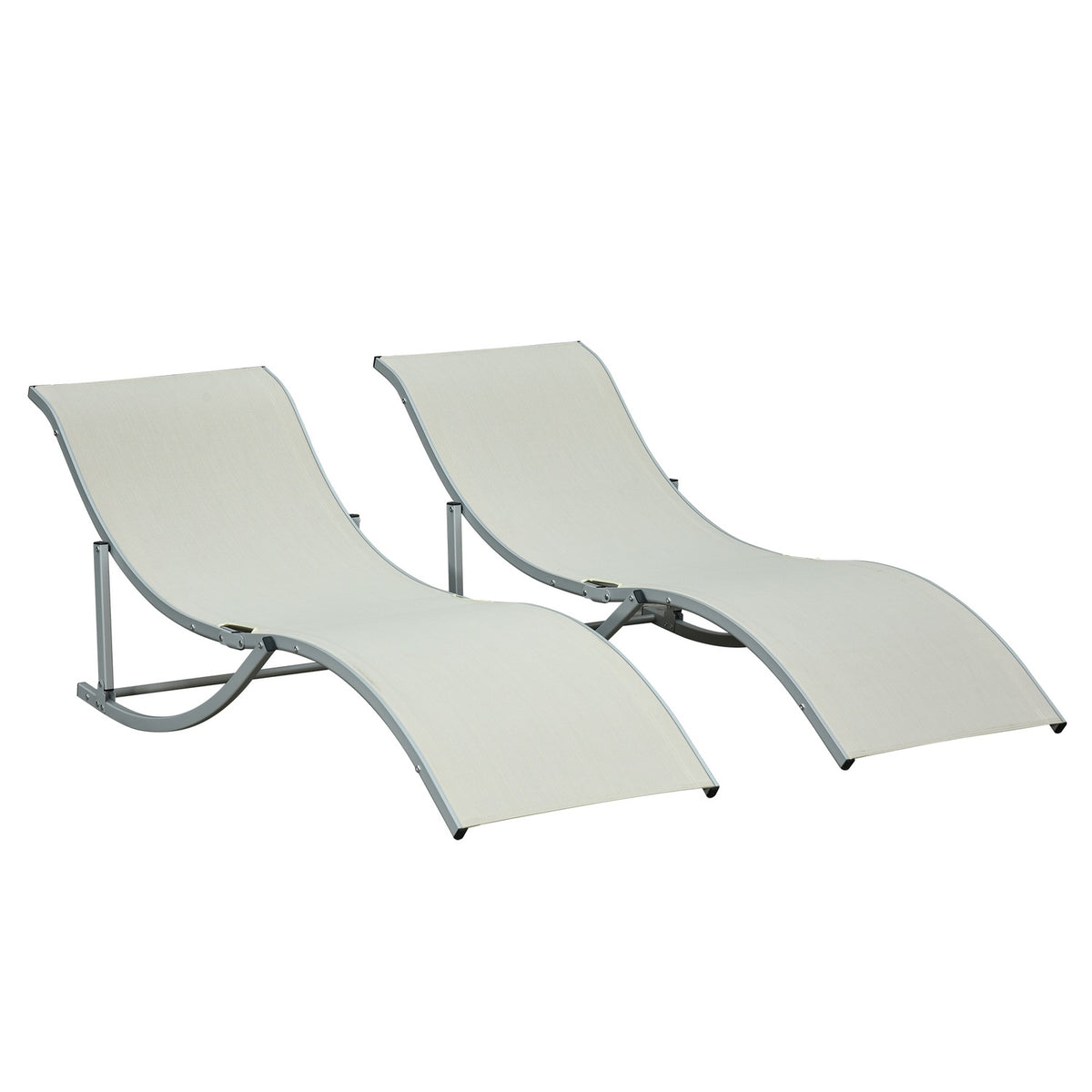 Sun Loungers Set Of 2 Garden Loungers Aluminum Textline Ergonomic Foldable Beige 165X61X63Cm