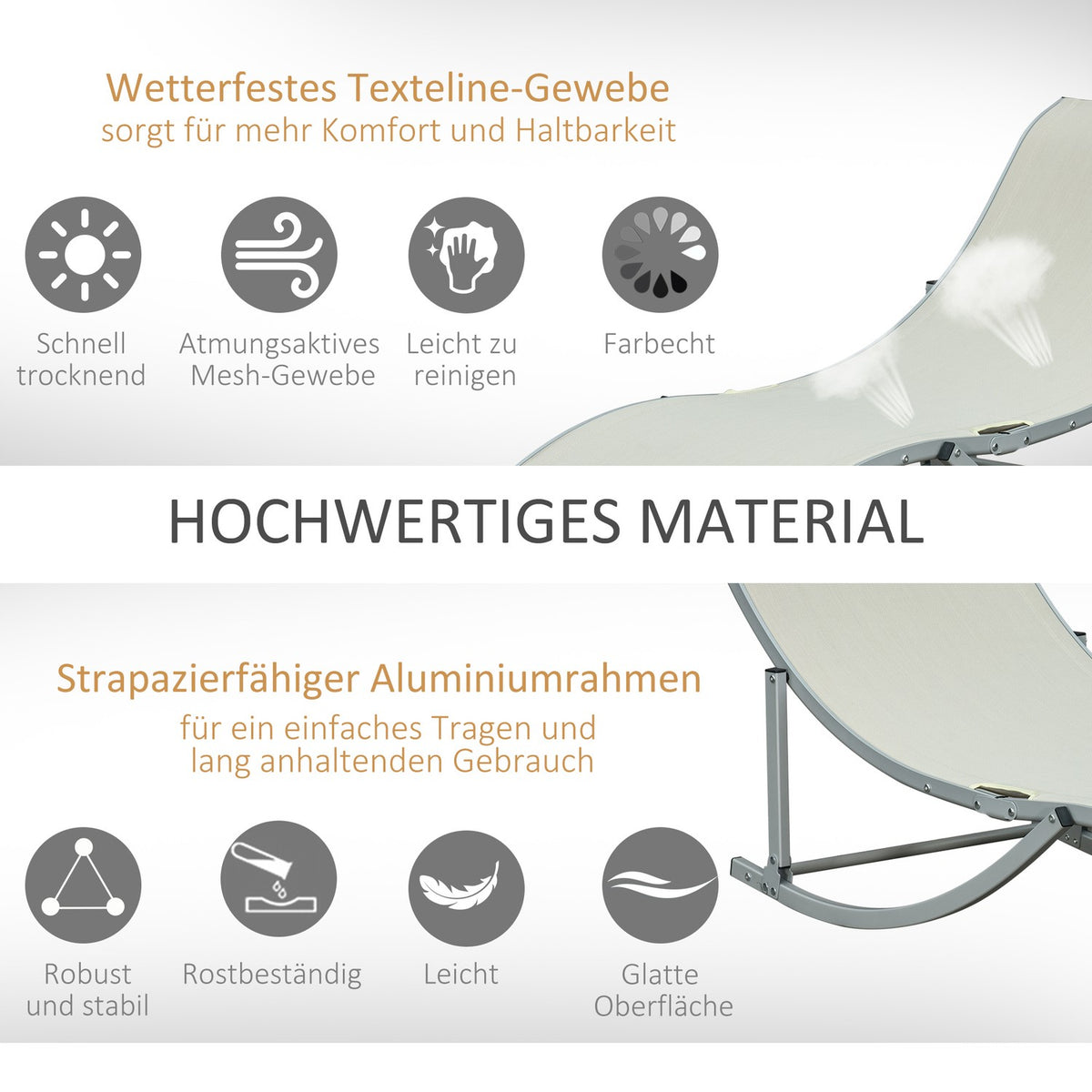 Sun Loungers Set Of 2 Garden Loungers Aluminum Textline Ergonomic Foldable Beige 165X61X63Cm