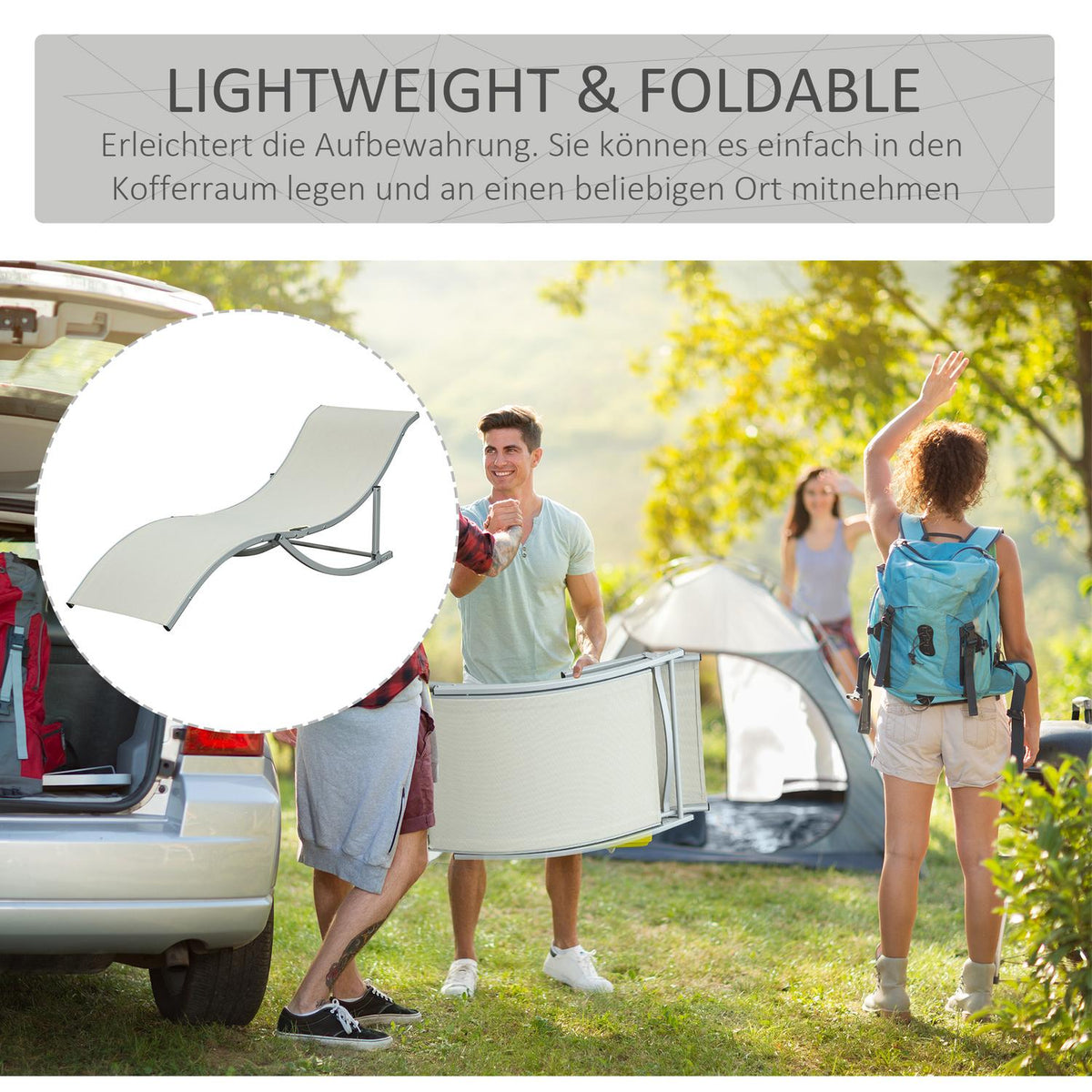 Sun Loungers Set Of 2 Garden Loungers Aluminum Textline Ergonomic Foldable Beige 165X61X63Cm