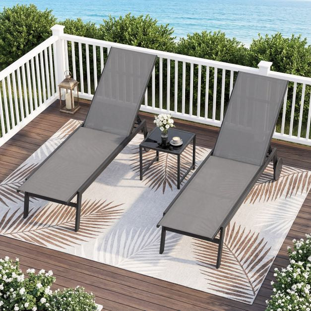Sun Lounger with Wheels, Adjustable Backrest, Grey