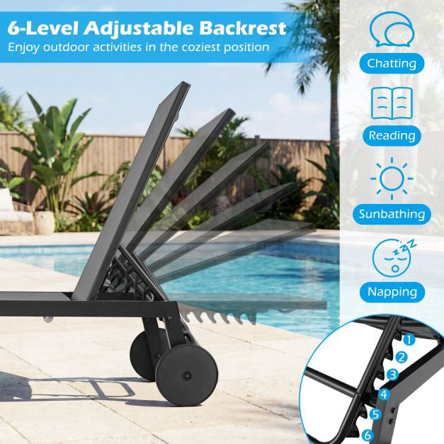 Sun Lounger with Wheels, Adjustable Backrest, Grey
