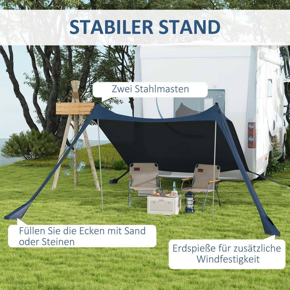 Sun Protection Canopy Waterproof Awning 2.15X2X2M With Uv Protection, Steel Poles & Carry Bag, For Camping, Travel, Fishing