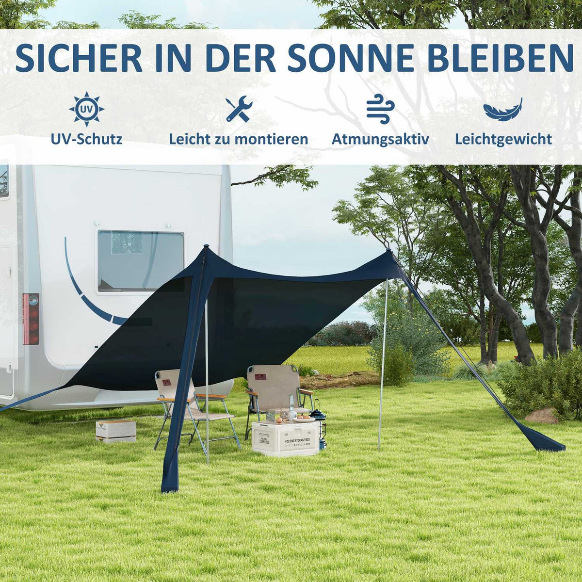 Sun Protection Canopy Waterproof Awning 2.15X2X2M With Uv Protection, Steel Poles & Carry Bag, For Camping, Travel, Fishing