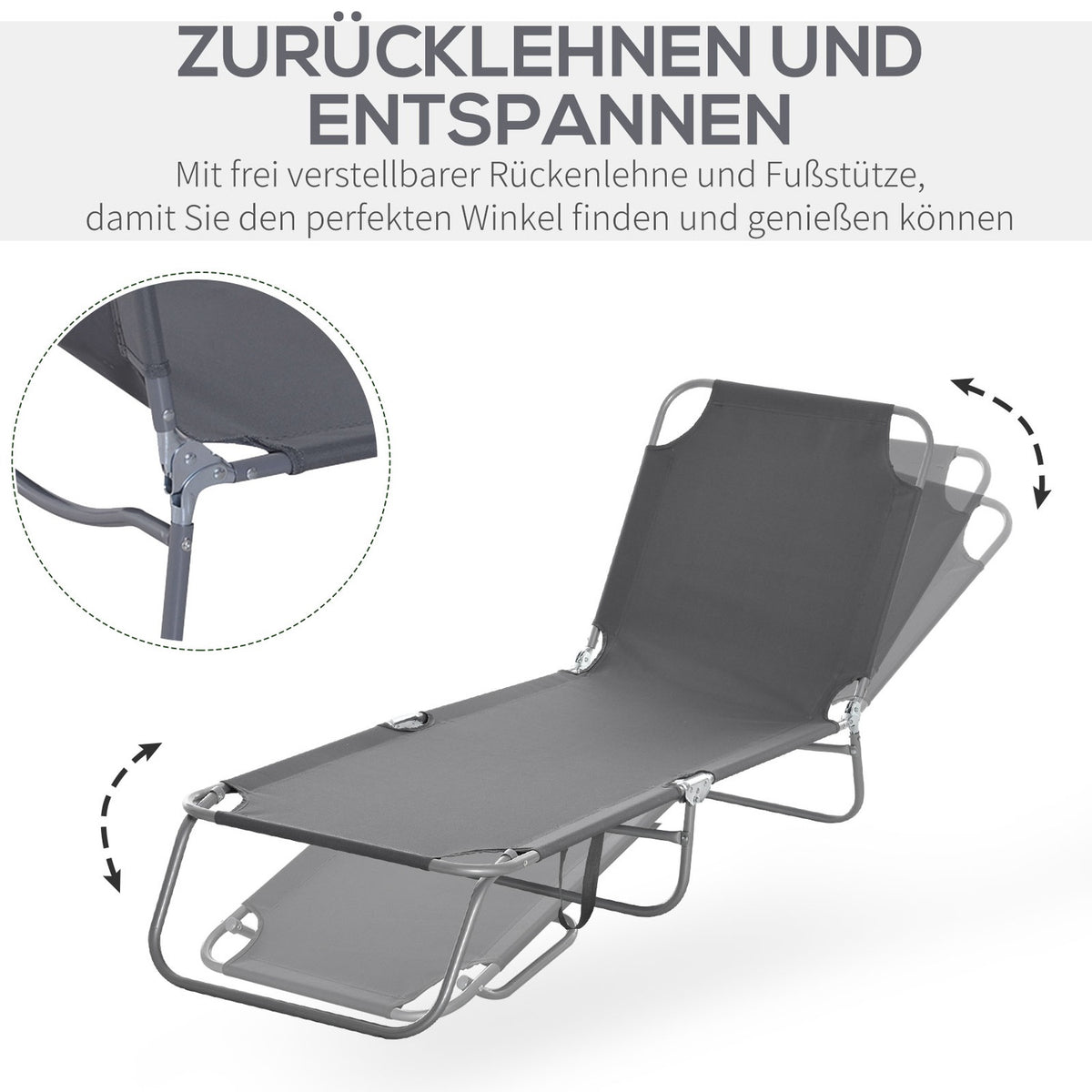 Sun lounger, camping lounger, folding deck chair with adjustable backrest, garden lounger can hold up to 120 kg for balcony, terrace, Oxford