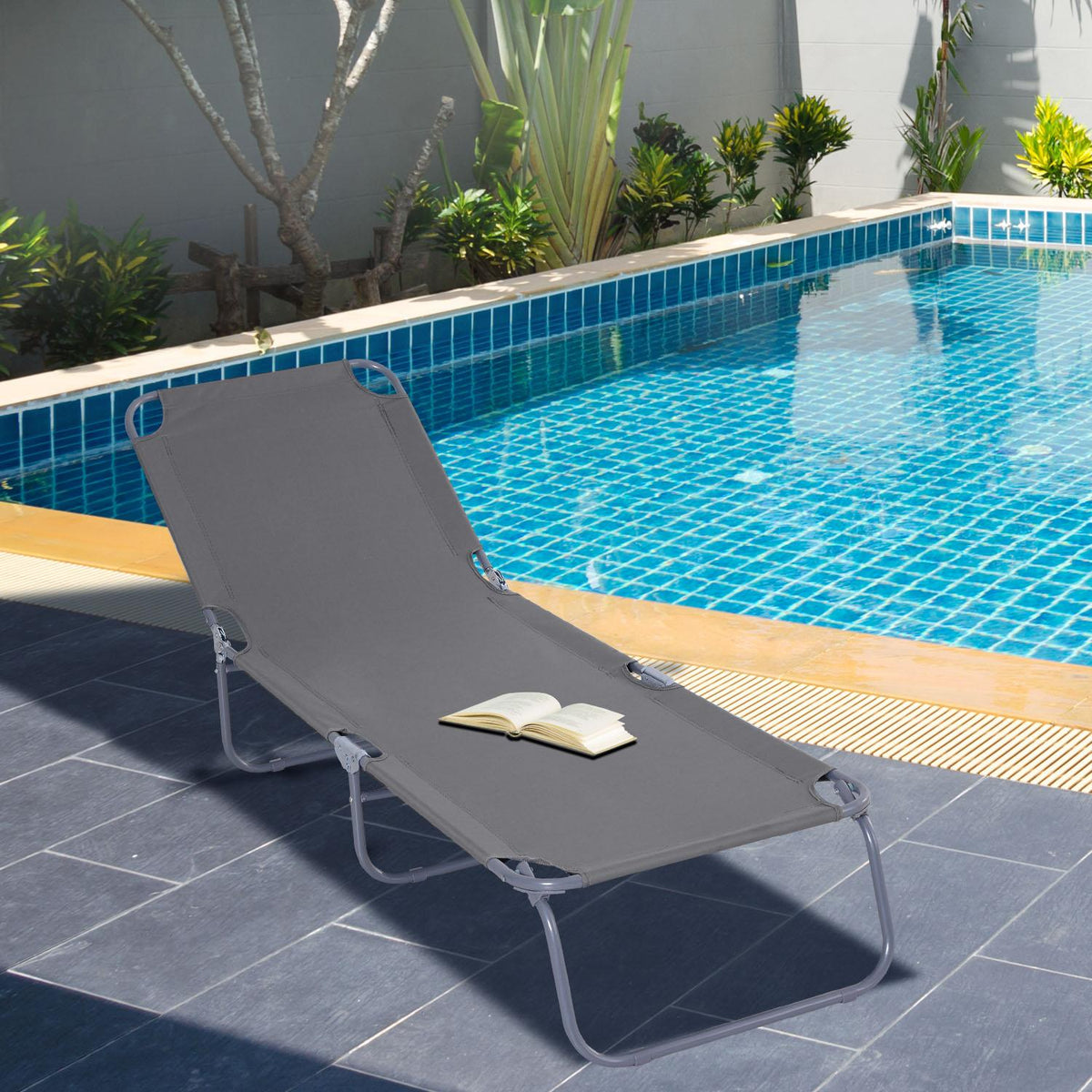 Sun lounger, camping lounger, folding deck chair with adjustable backrest, garden lounger can hold up to 120 kg for balcony, terrace, Oxford