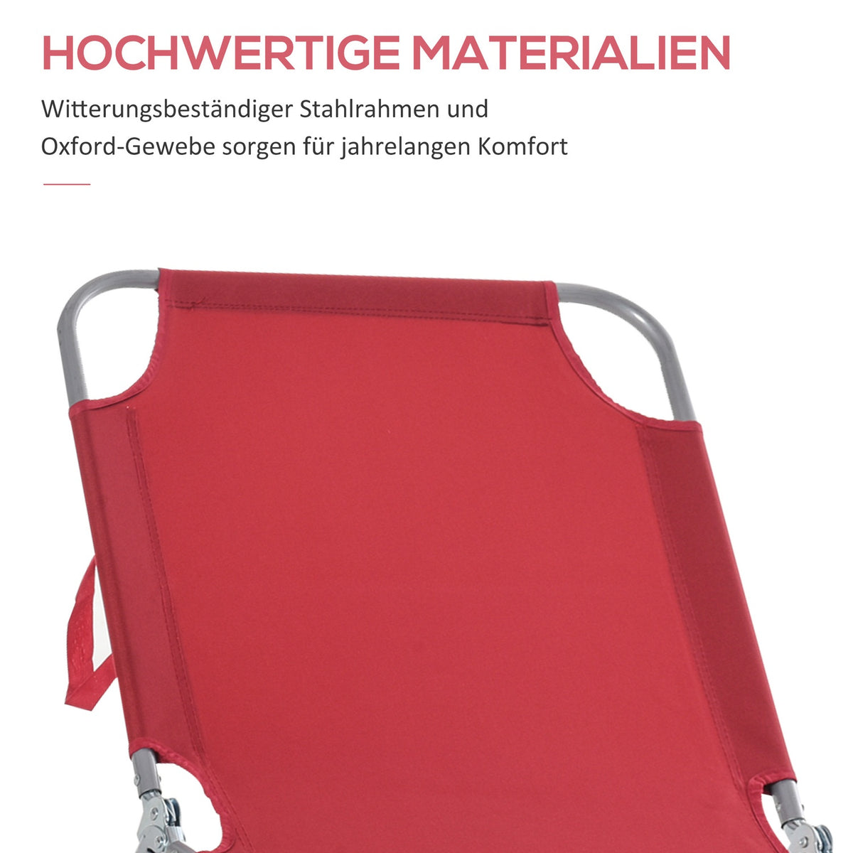Sun lounger, folding garden lounger, deck chair with 5-way adjustable backrest, weatherproof camping lounger, garden chair can hold up to 120 kg, for garden, holiday, outdoor, beach, pool, wine red
