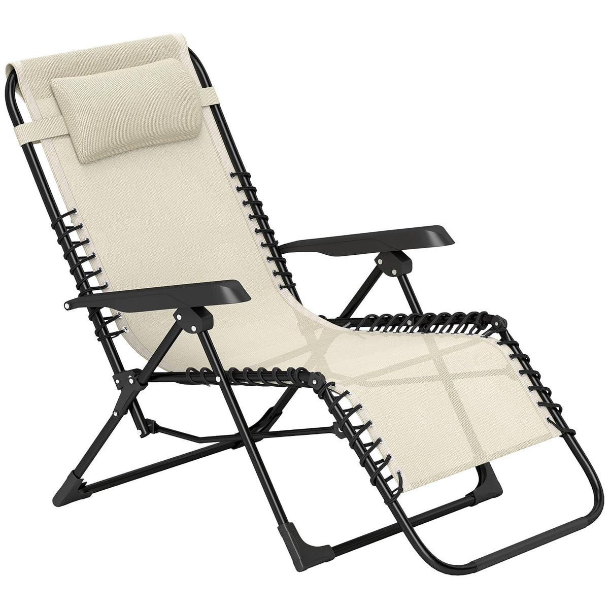 Sun lounger folding garden lounger with pillow, deck chair with 5-way adjustable backrest, weatherproof camping lounger, garden chair can hold up to 120 kg, for garden outdoor beach, beige