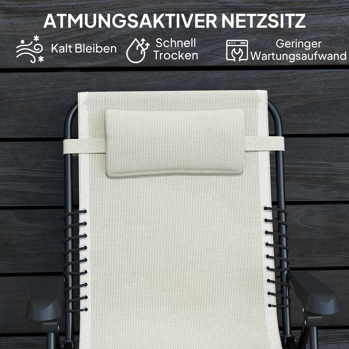 Sun lounger folding garden lounger with pillow, deck chair with 5-way adjustable backrest, weatherproof camping lounger, garden chair can hold up to 120 kg, for garden outdoor beach, beige