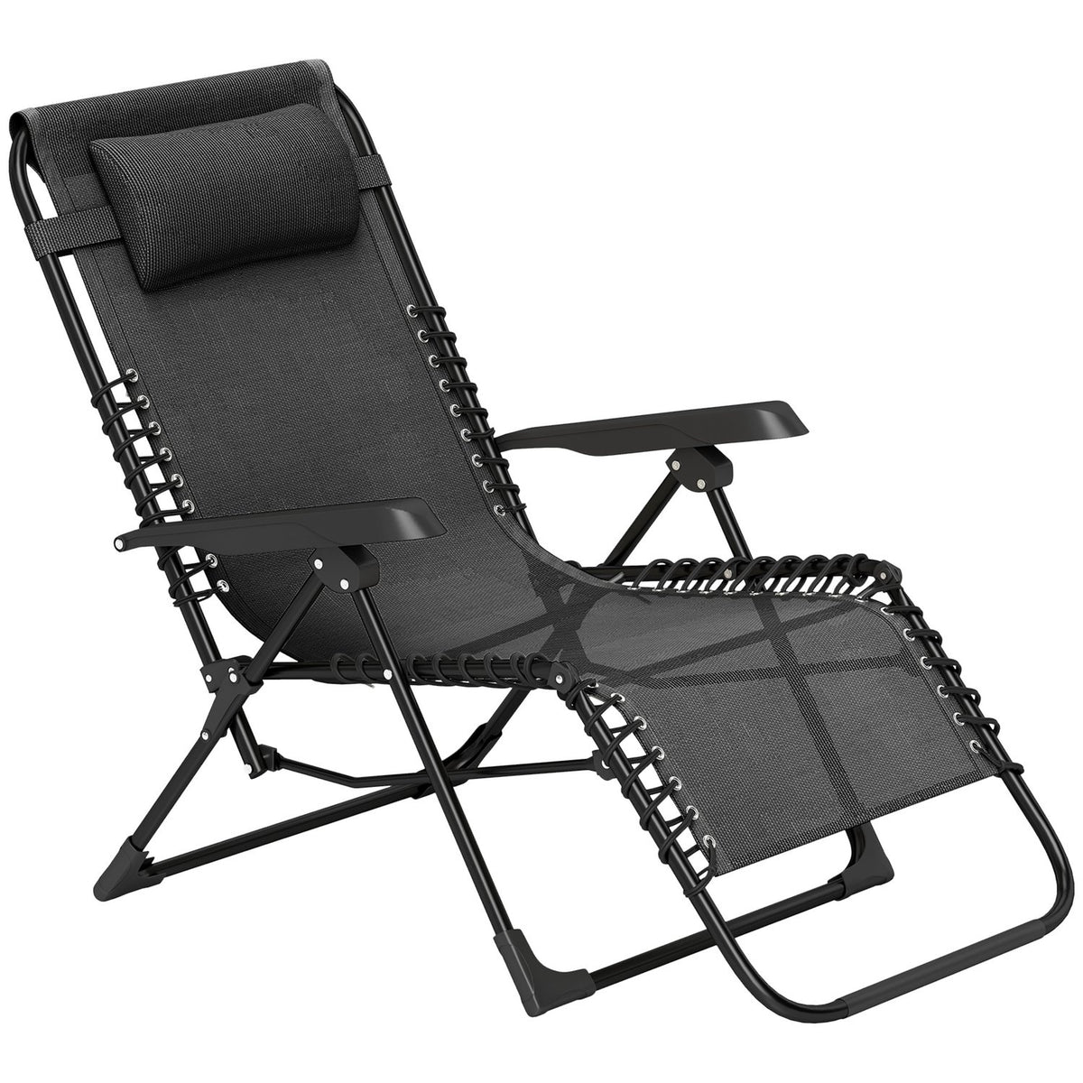 Sun lounger folding garden lounger with pillow, deck chair with 5-way adjustable backrest, weatherproof camping lounger, garden chair can hold up to 120 kg, for garden outdoor beach, black