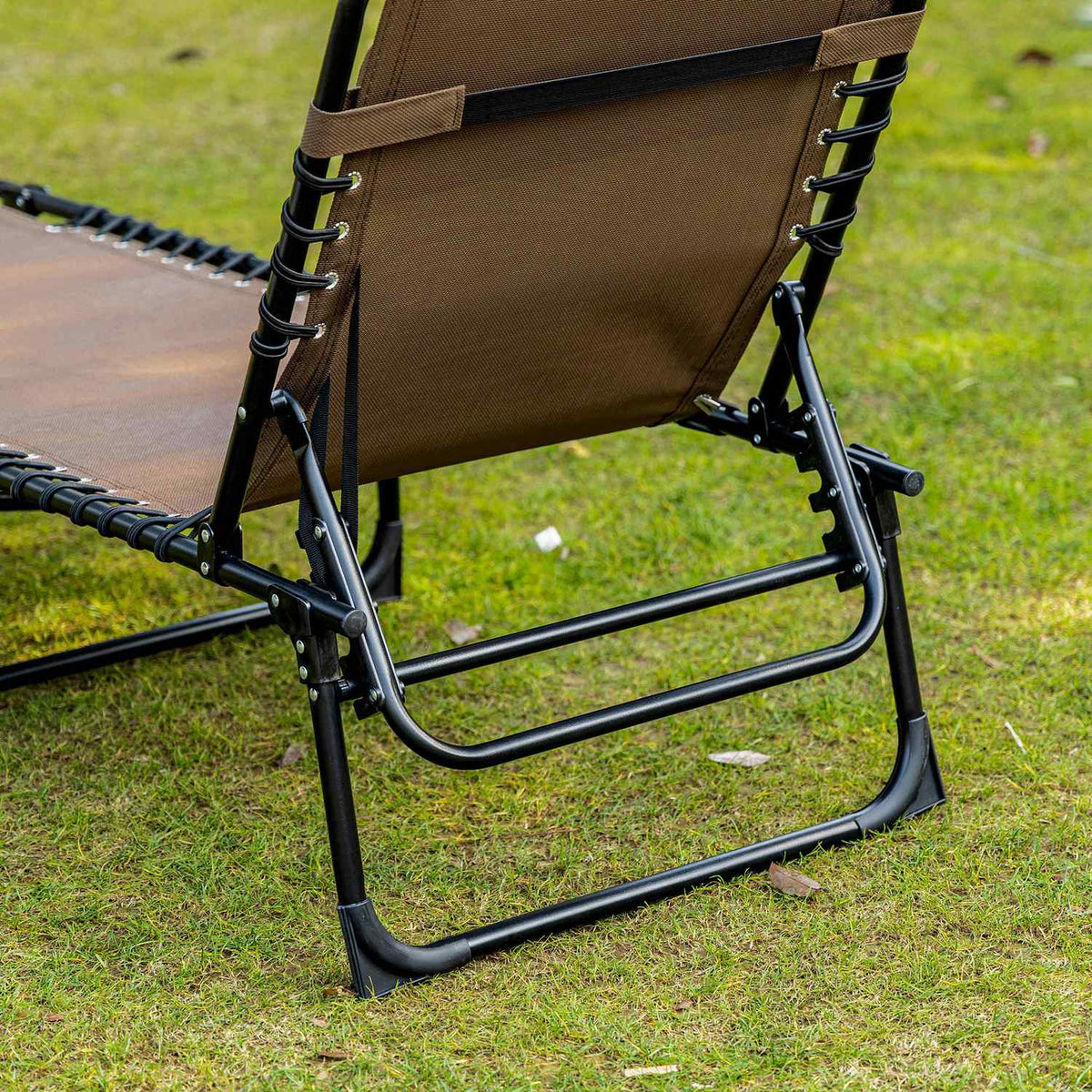 Sun lounger folding garden lounger with pillow, side pocket, deck chair with 5-way adjustable backrest, weatherproof camping lounger can hold up to 120 kg, for garden beach pool, brown