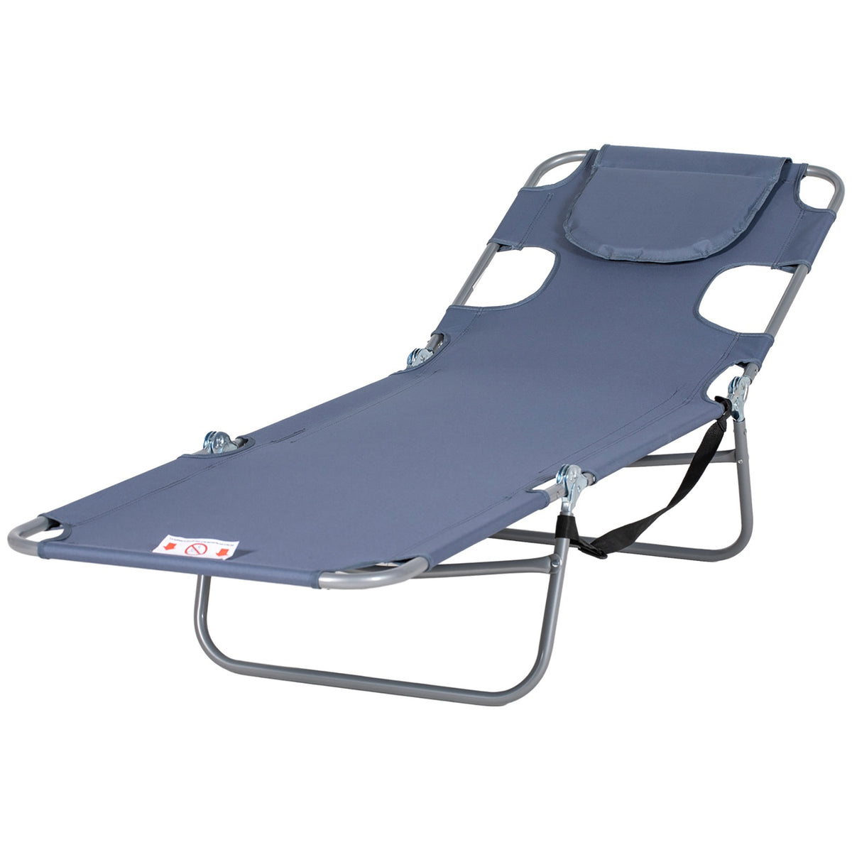 Sun lounger folding garden lounger with reading window, pillow, deck chair with 5-way adjustable backrest, weatherproof camping lounger can hold up to 120 kg, for garden beach pool, gray