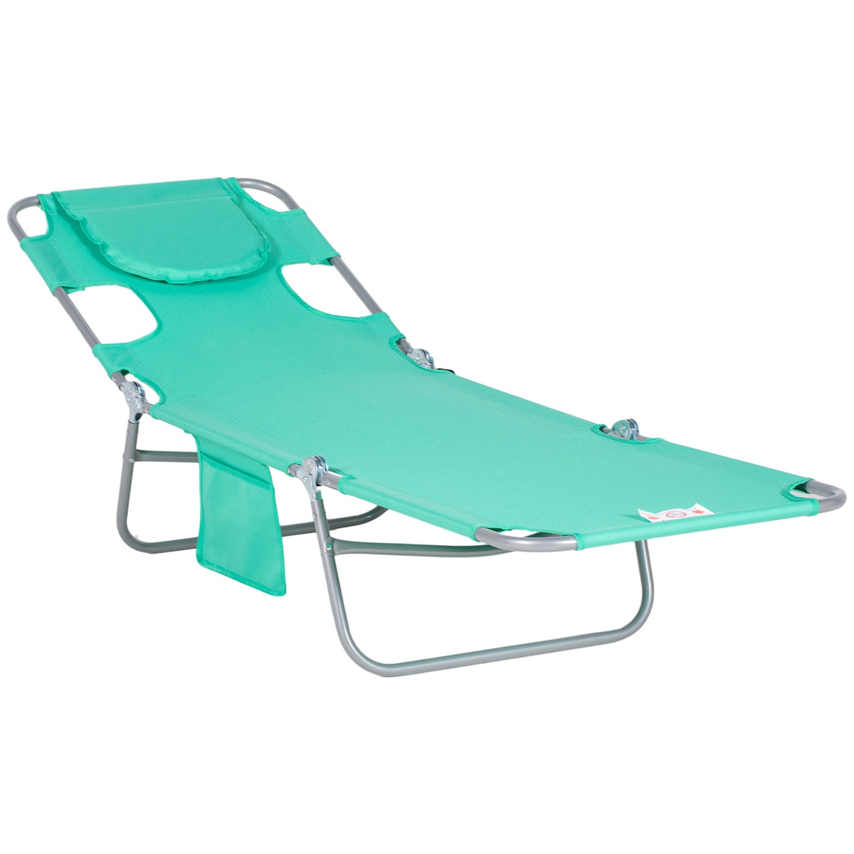 Sun lounger folding garden lounger with reading window, pillow, deck chair with 5-way adjustable backrest, weatherproof camping lounger can hold up to 120 kg, for garden beach pool, green