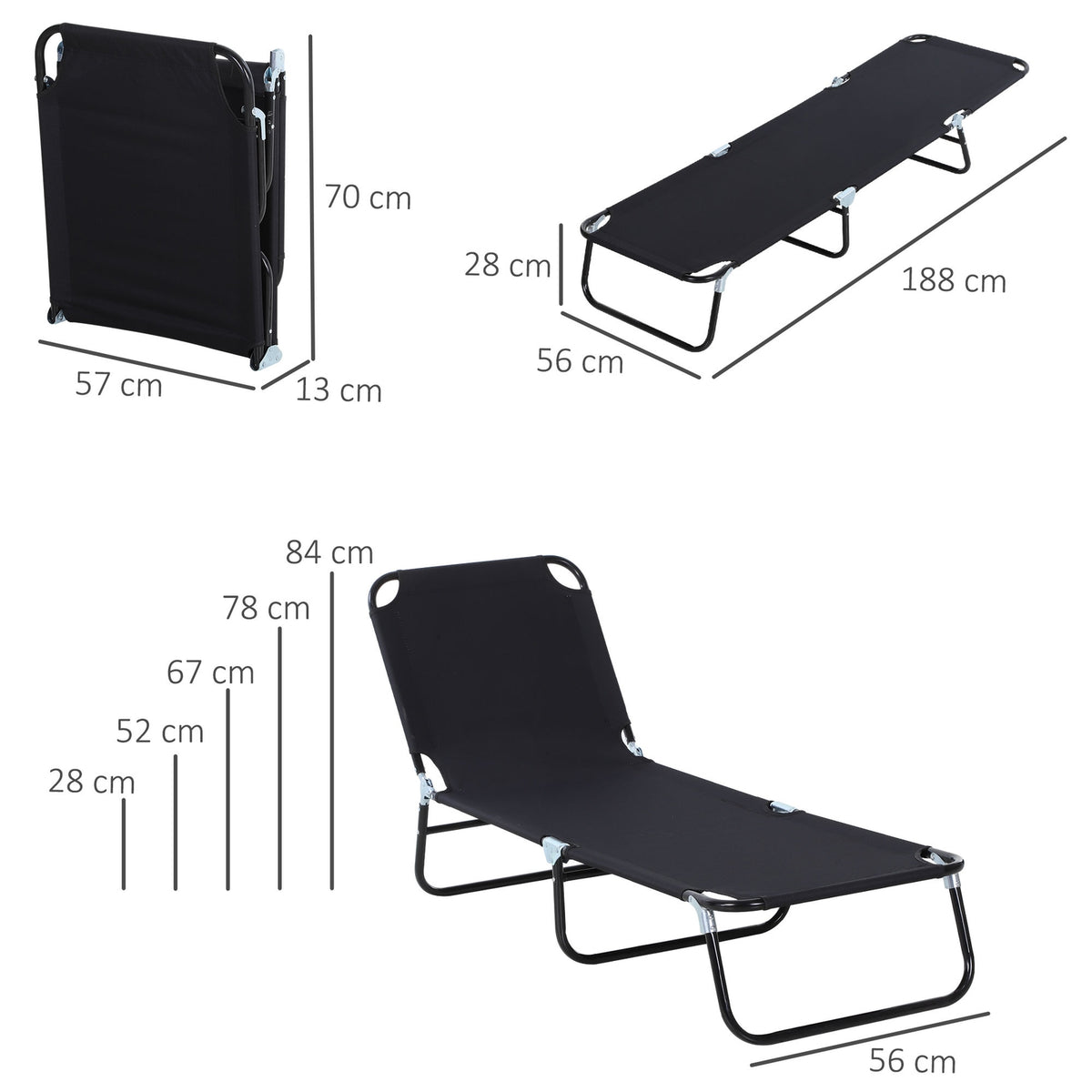 Sun lounger garden lounger adjustable backrest deck chair relaxation lounger camping lounger for garden balcony 188 x 56 x 28cm