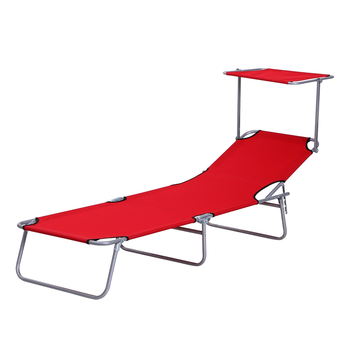 Sun lounger garden lounger foldable with sun protection, wellness lounger beach lounger in red 187 x 58 x 36 cm for relaxing hours outdoors