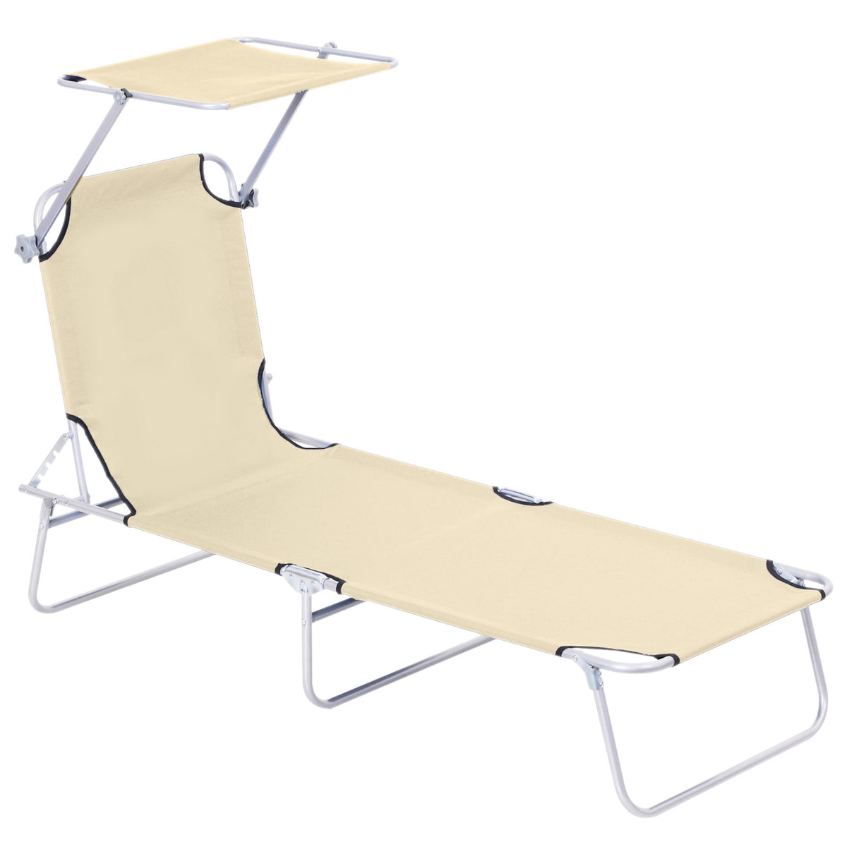 Sun lounger garden lounger wellness lounger beach lounger foldable with sun protection beige 187 x 58 x 36 cm