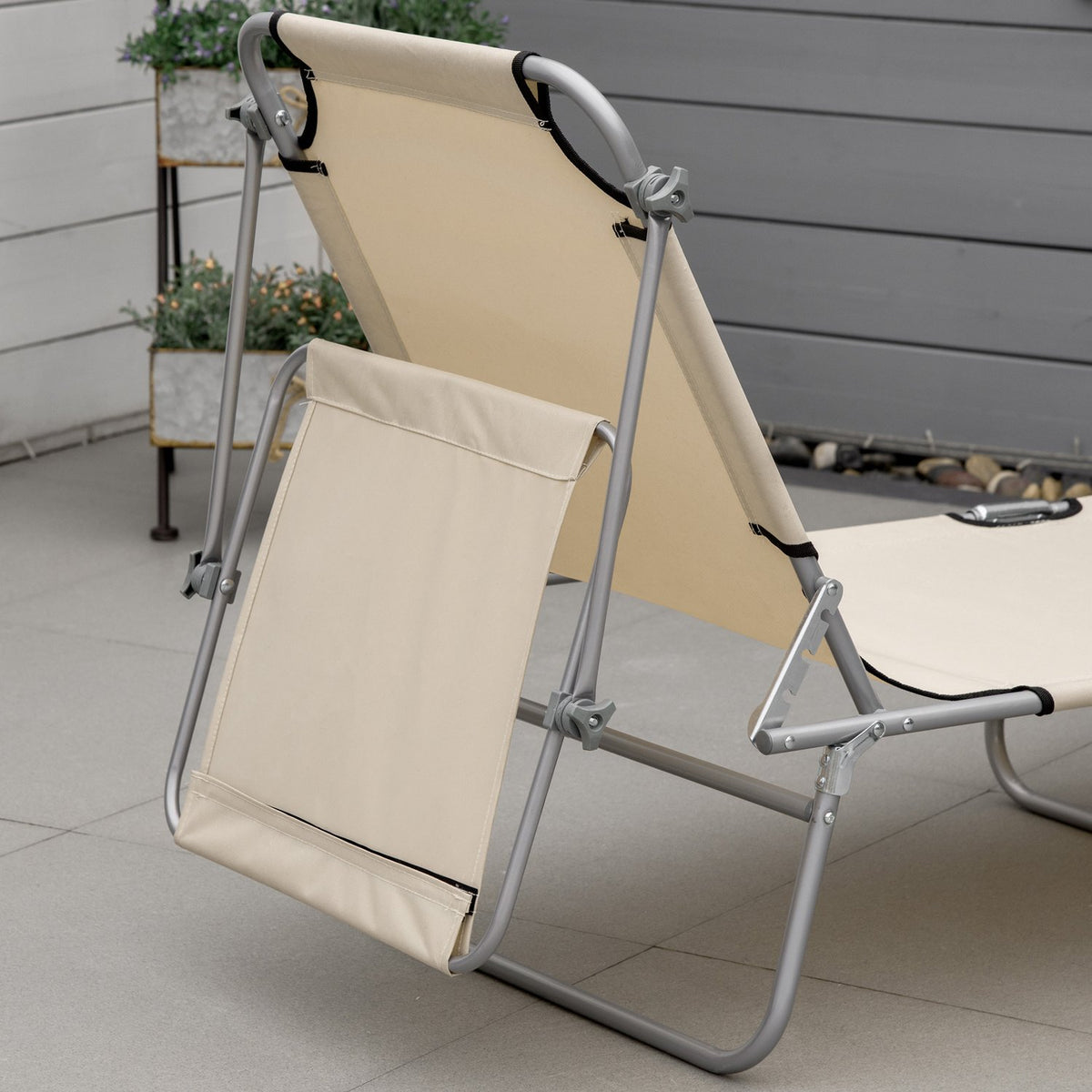 Sun lounger garden lounger wellness lounger beach lounger foldable with sun protection beige 187 x 58 x 36 cm