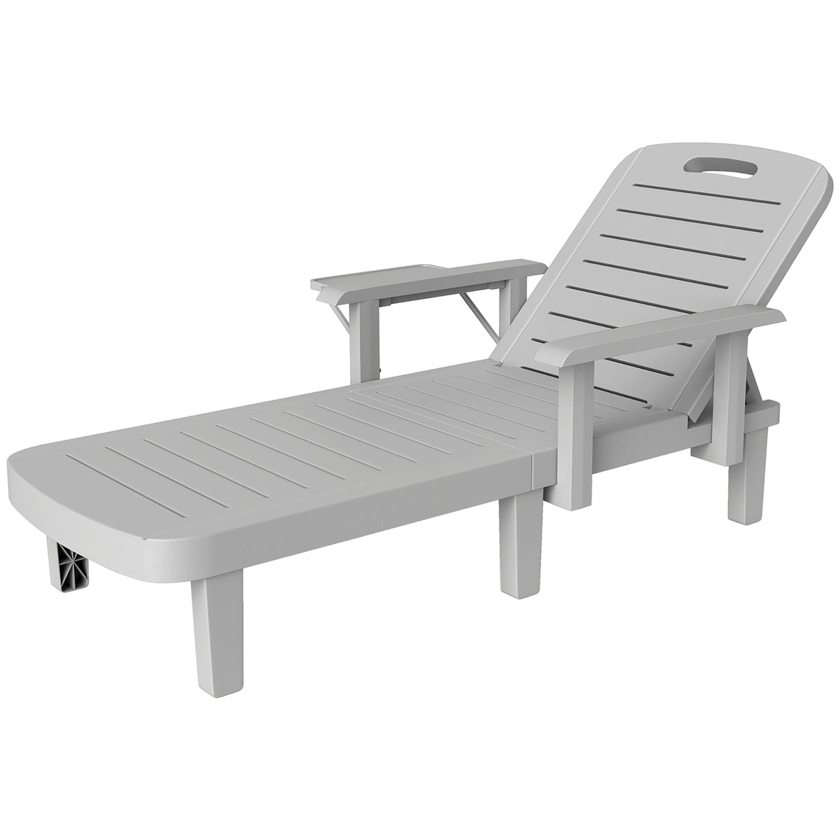 Sun lounger garden lounger with side table wood look deck chair with 5-way adjustable backrest, weatherproof camping lounger, garden chair up to 120 kg load, for garden outdoor beach, light gray