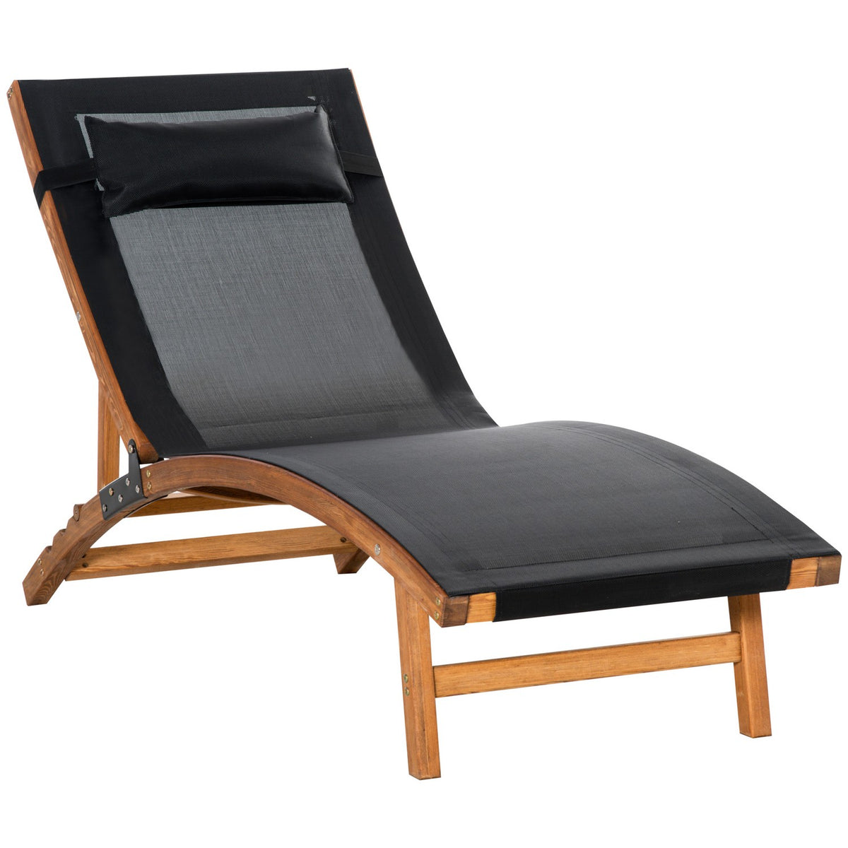 Sun lounger, weather-resistant garden lounger with adjustable backrest and pillow up to 120 kg, black, 182 x 64 x 71 cm for garden and terrace