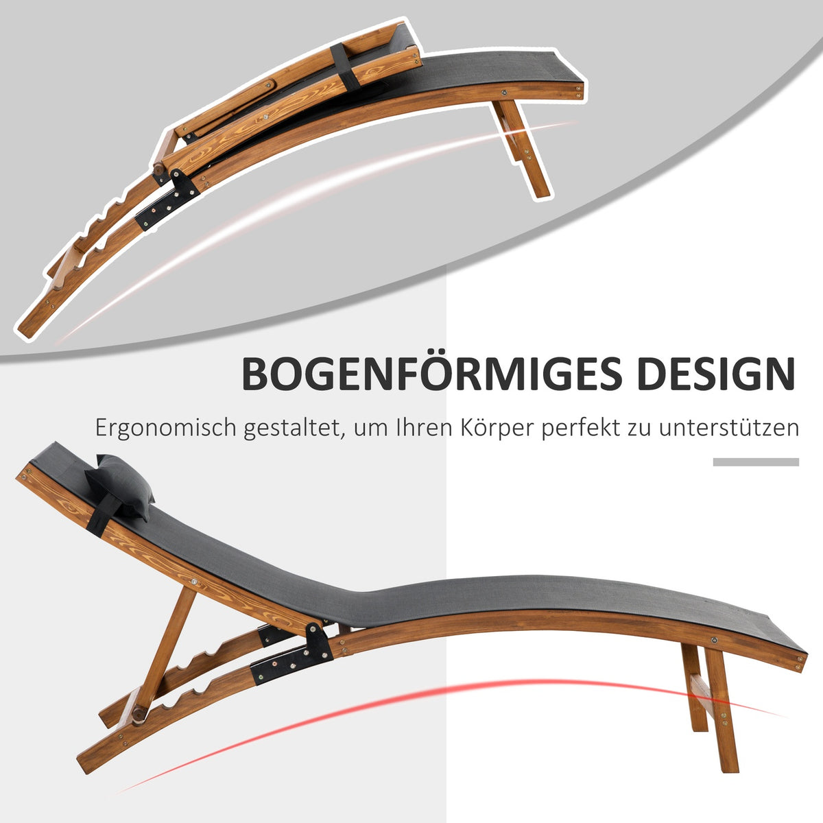 Sun lounger, weather-resistant garden lounger with adjustable backrest and pillow up to 120 kg, black, 182 x 64 x 71 cm for garden and terrace
