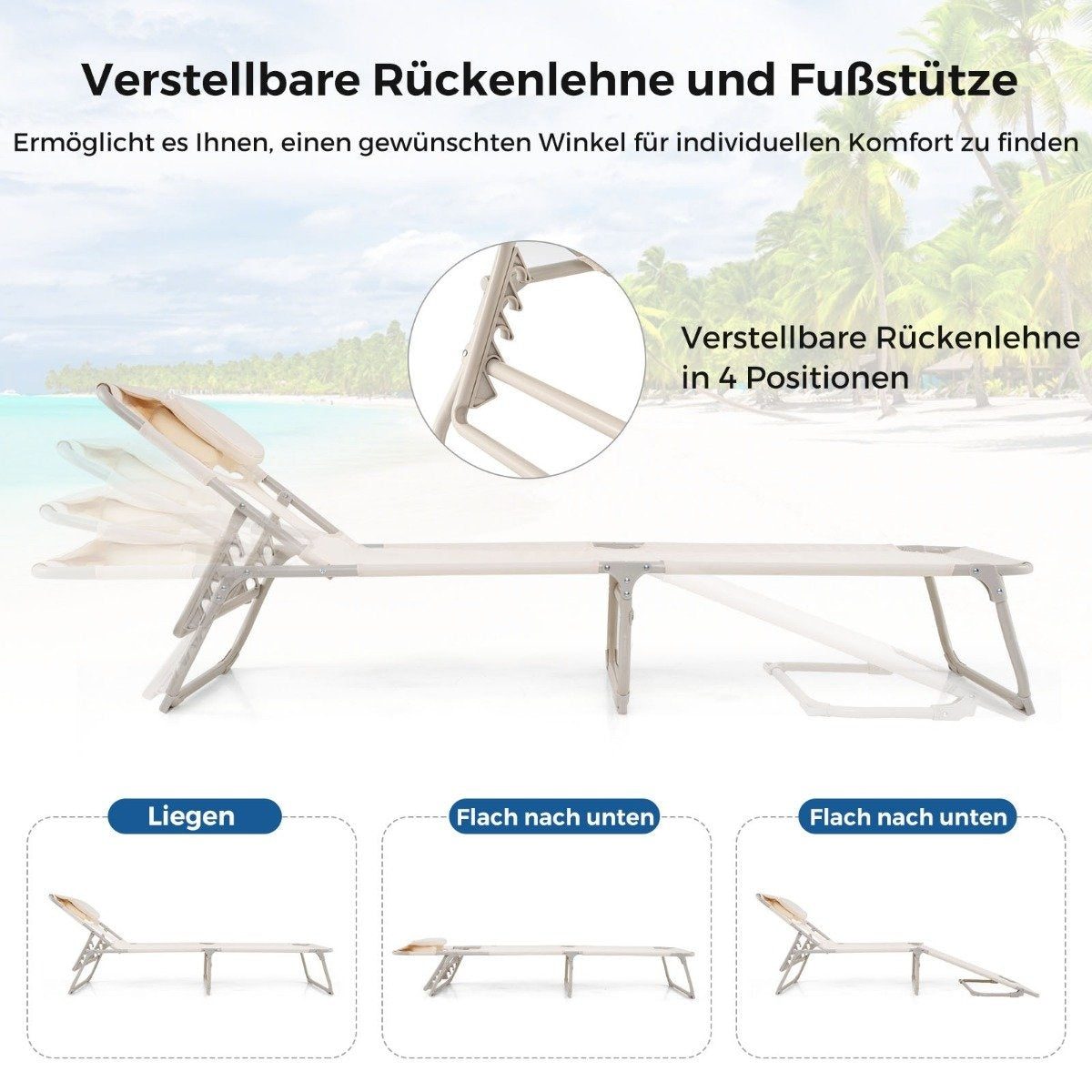Sun lounger with openings for face and arms, folding garden lounger, deck chair can hold up to 200 kg
