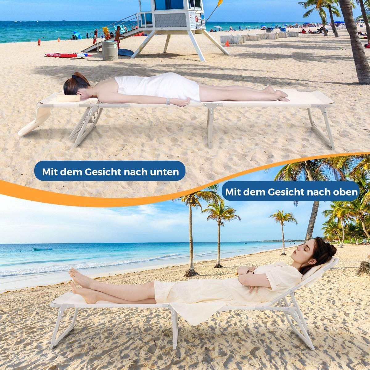 Sun lounger with openings for face and arms, folding garden lounger, deck chair can hold up to 200 kg