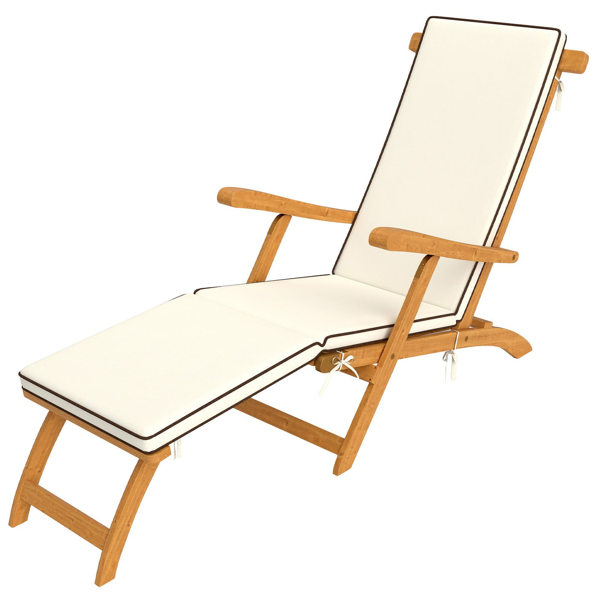 Sun lounger wooden folding garden lounger with footrest, mattress, deck chair up to 160 kg load capacity teak