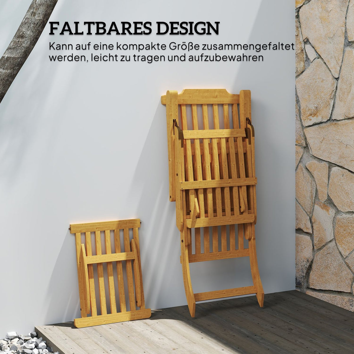 Sun lounger wooden folding garden lounger with footrest, mattress, deck chair up to 160 kg load capacity teak