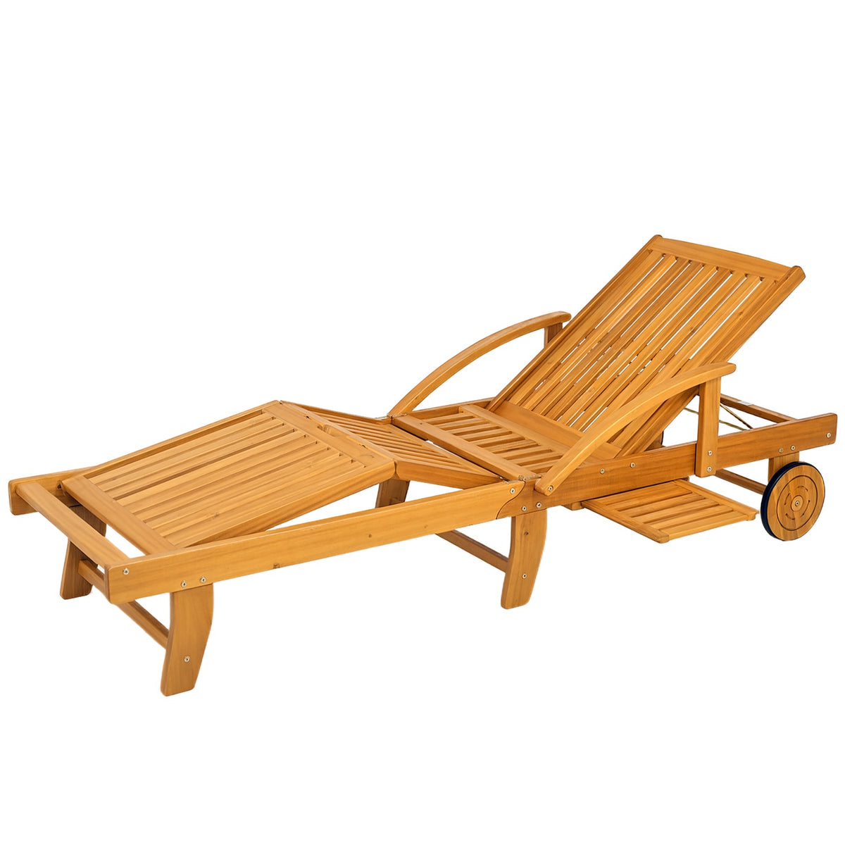 Sun lounger wooden folding garden lounger with side table, roller, 4-way adjustable backrest teak