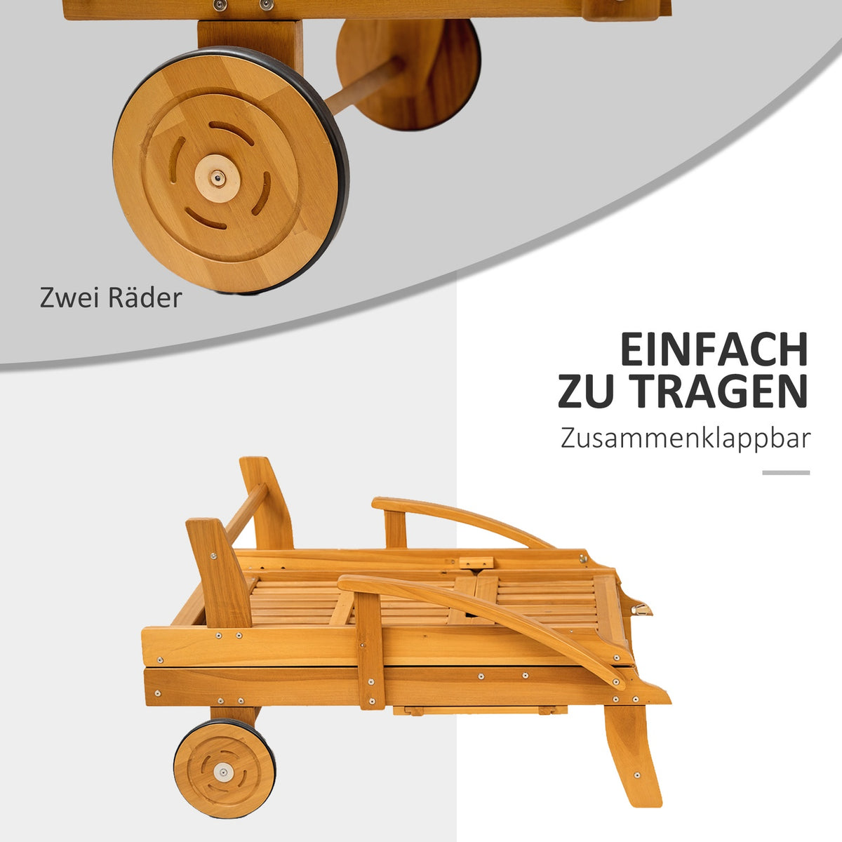 Sun lounger wooden folding garden lounger with side table, roller, 4-way adjustable backrest teak