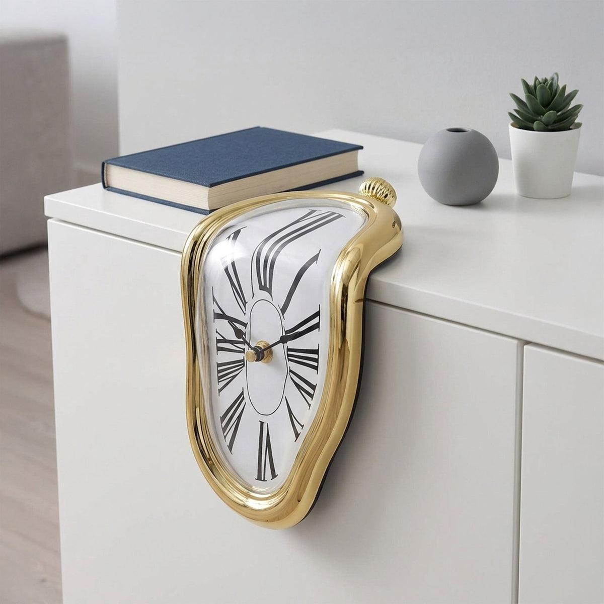 Surreal Gold Table Clock – Curved Dalí Design