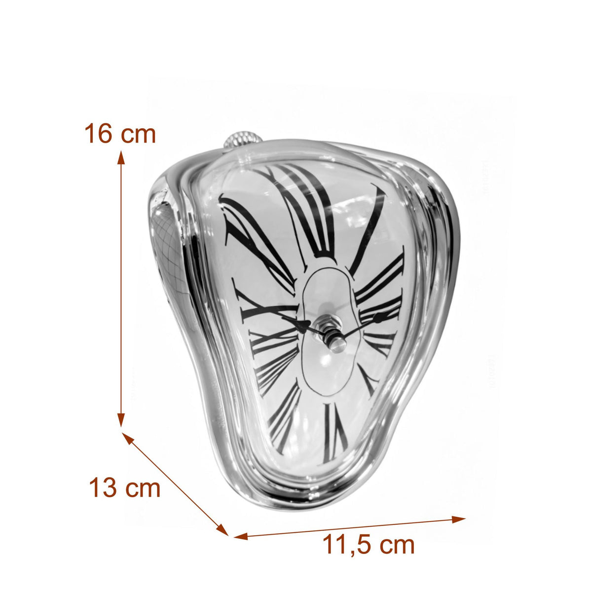 Surrealist Silver Table Clock – Curved Design, Battery-Powered
