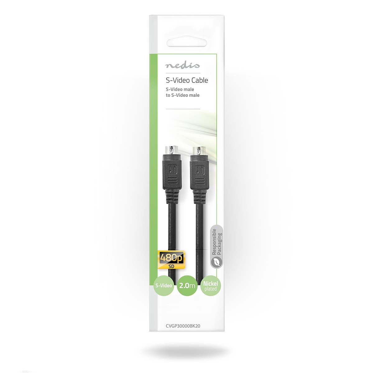 S video cable | S-Video Male | S-Video Male | Nickel plated | 480i | 2.00 m | Round | PVC | Black | Envelope