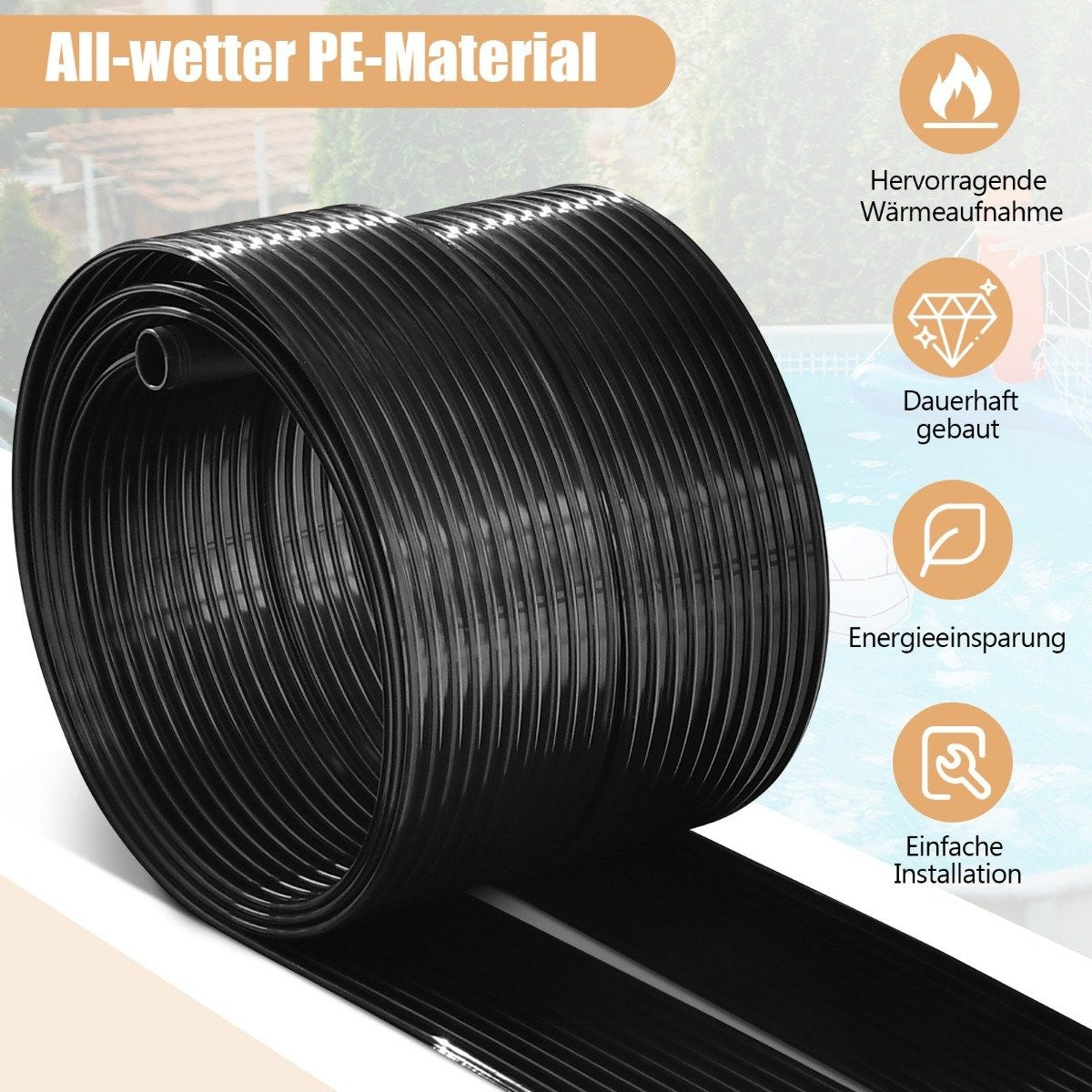 Swimming pool heating 500 x 75 cm solar collector panels for 21500 L in-ground and above-ground pools