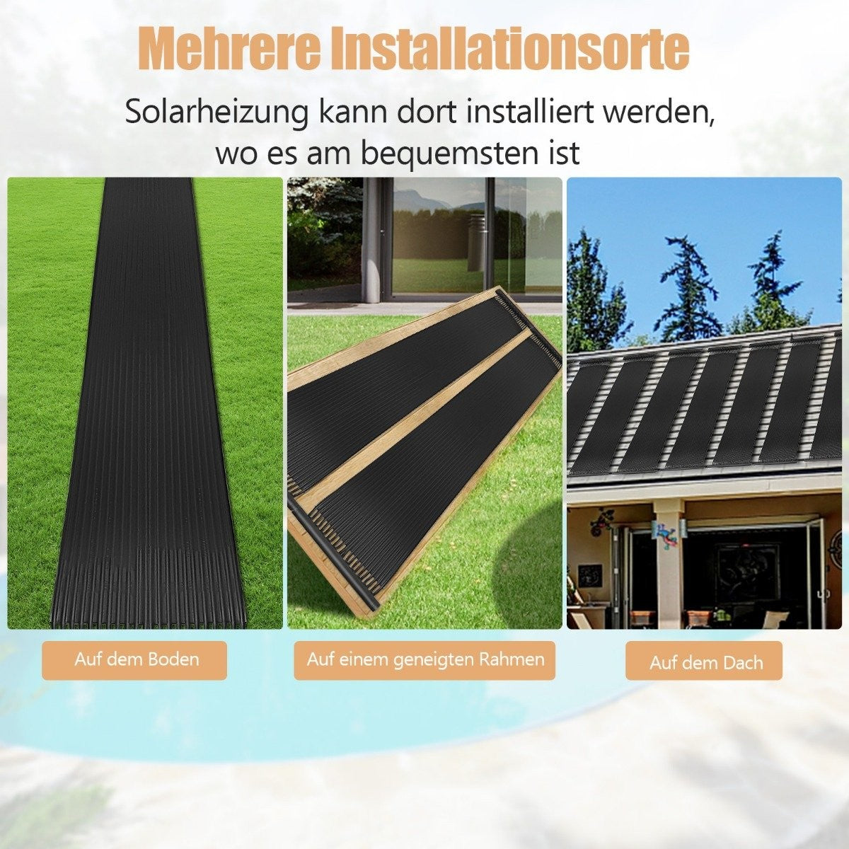 Swimming pool heating 500 x 75 cm solar collector panels for 21500 L in-ground and above-ground pools