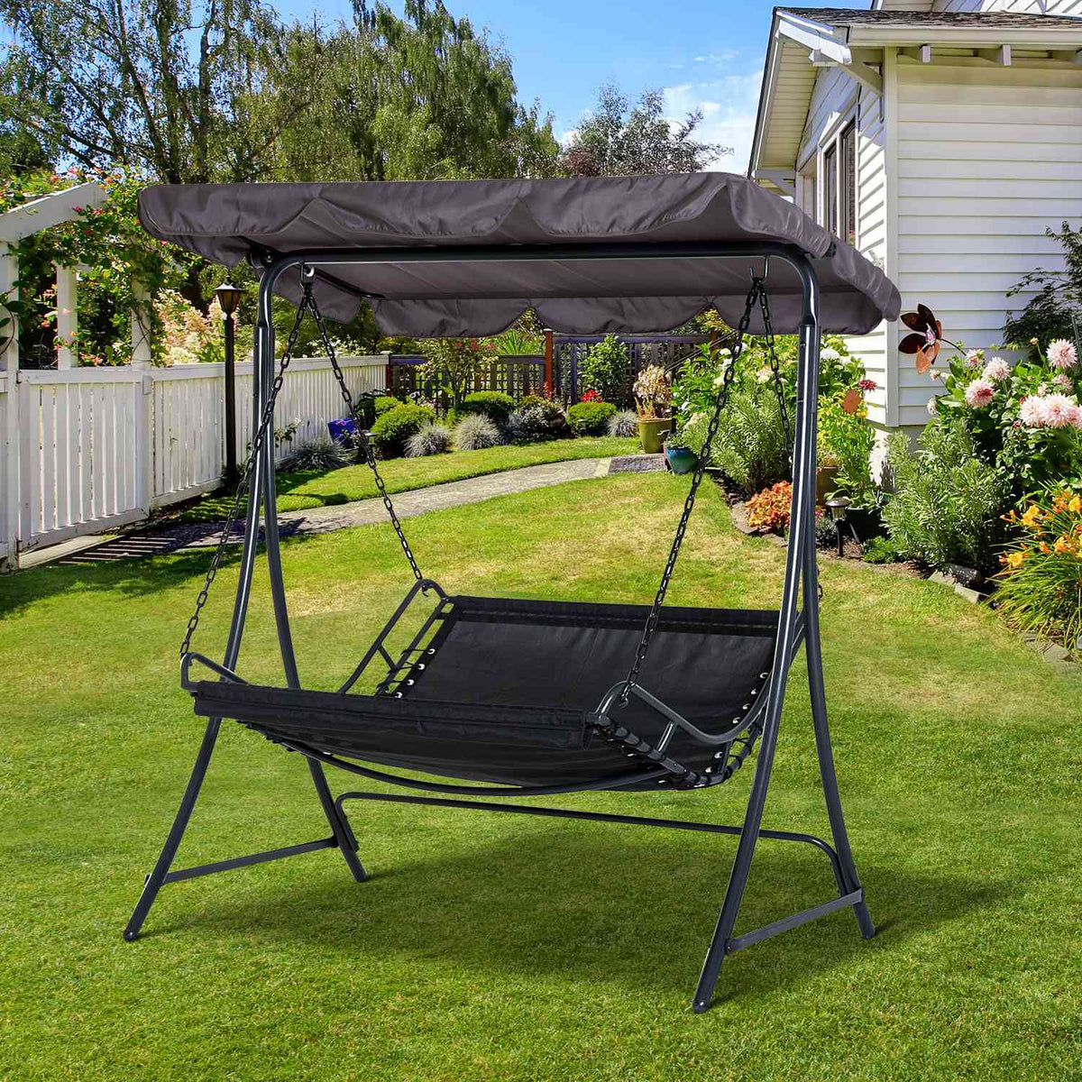 Swing Lounger Hollywood Swing Garden Lounger With Roof For 2 People Steel Gray 164 X 116 X 176Cm