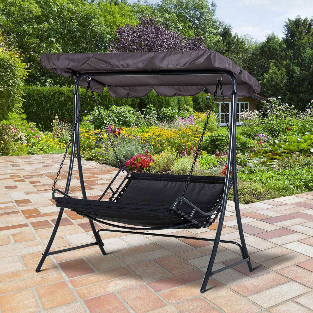 Swing Lounger Hollywood Swing Garden Lounger With Roof For 2 People Steel Gray 164 X 116 X 176Cm