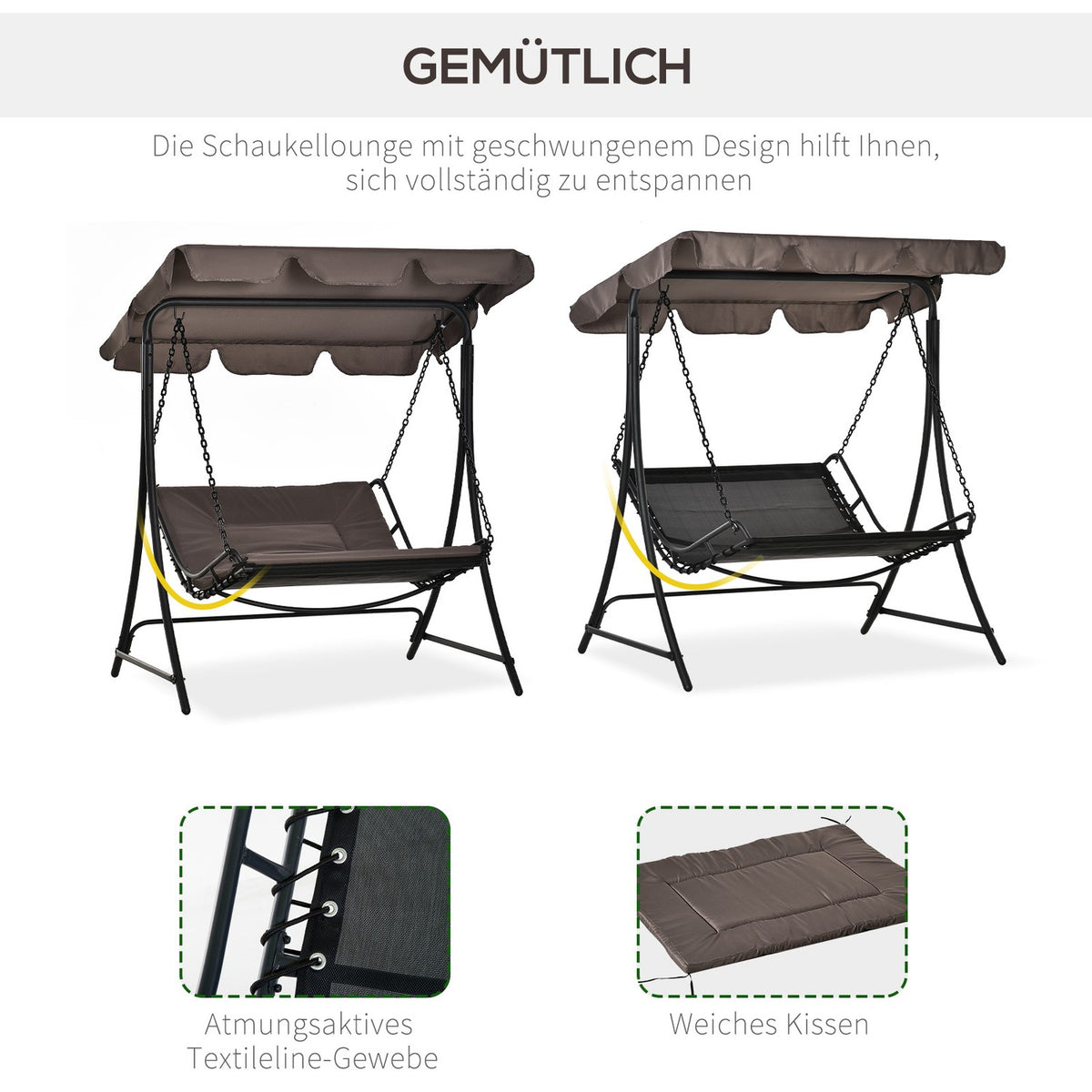 Swing Lounger Hollywood Swing Garden Lounger With Roof For 2 People Steel Gray 164 X 116 X 176Cm