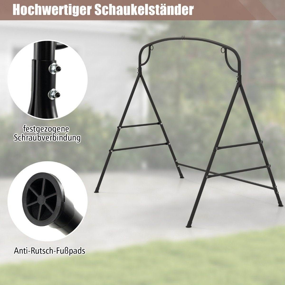 Swing frame for hanging bench frame for porch swing 180 x 133 x 182 cm black