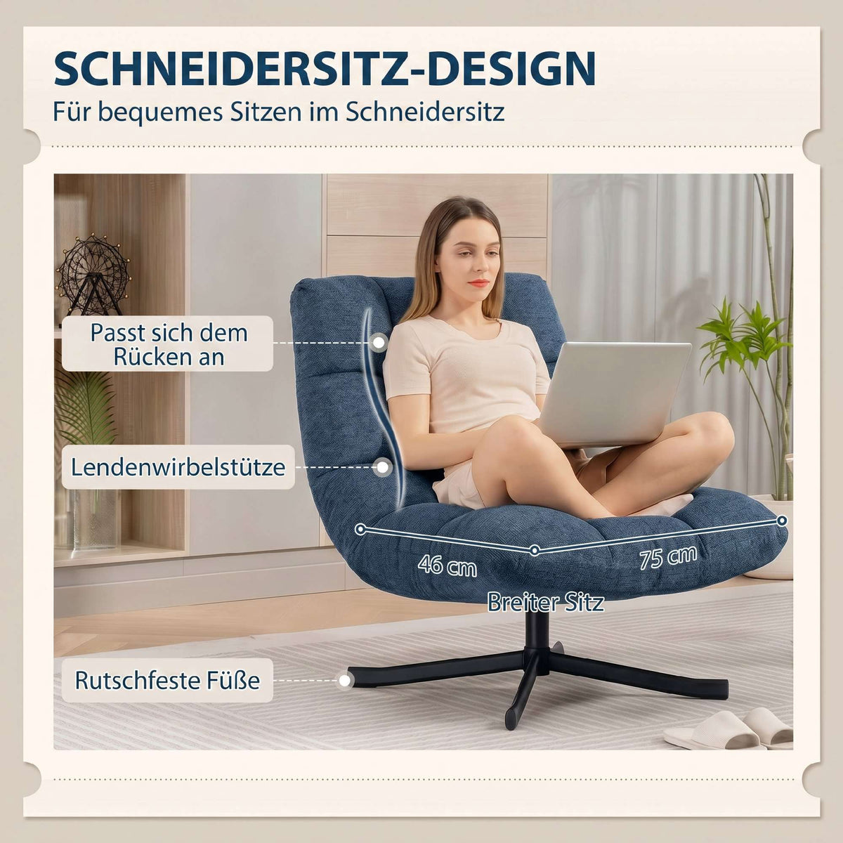 Swivel Accent Chair, Armless Chenille, Dark Blue