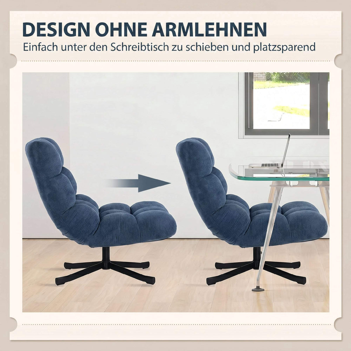 Swivel Accent Chair, Armless Chenille, Dark Blue
