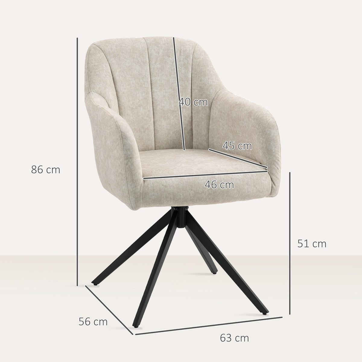 Swivel Accent Chair, Fabric Upholstery, Steel Legs, Beige